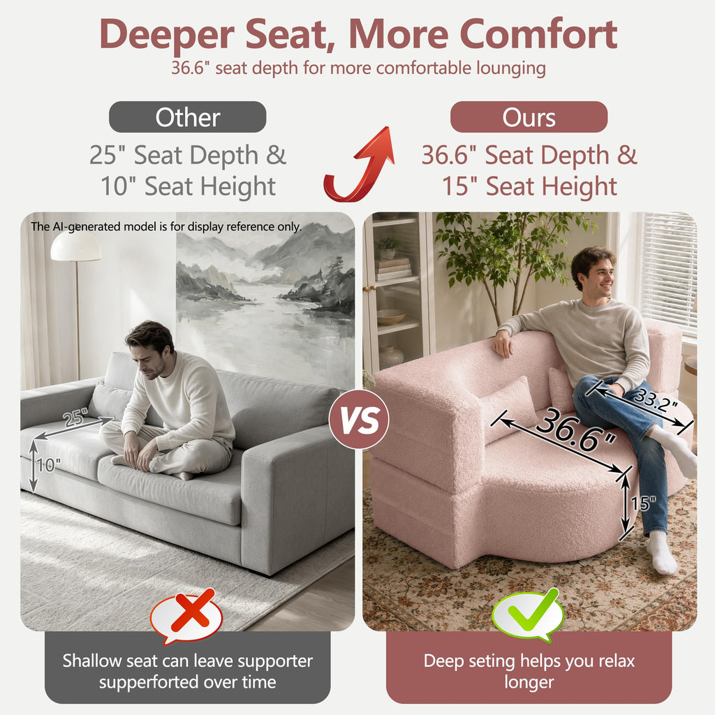 78" Pink Sherpa Futon Sofa Bed K2181