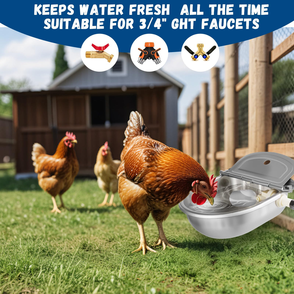 Automatic Chicken Waterer 304 Steel Poultry Water Dispenser B86616