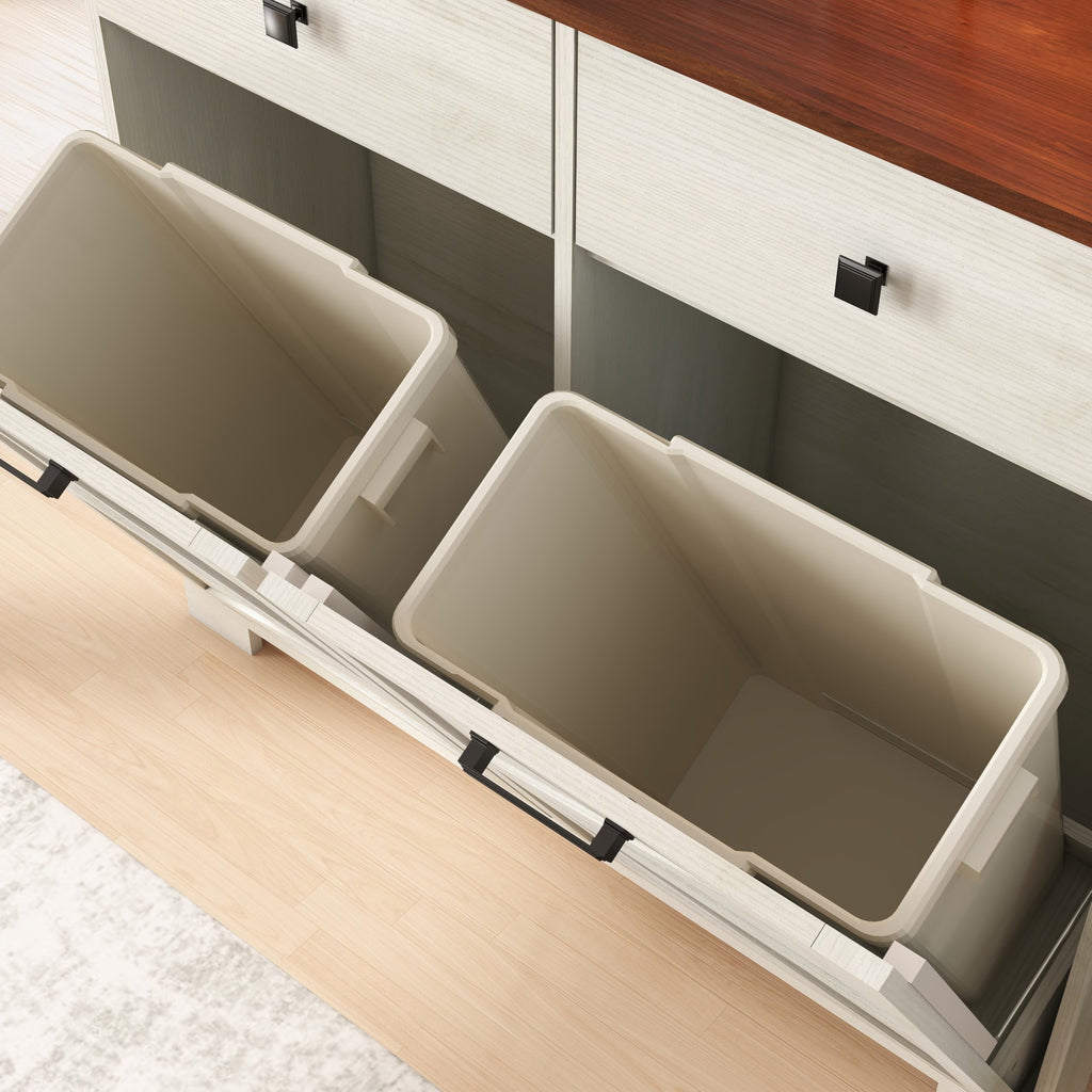 Double Tilt Out Trash Cabinet with Hideaway Drawer, Antique White E7972