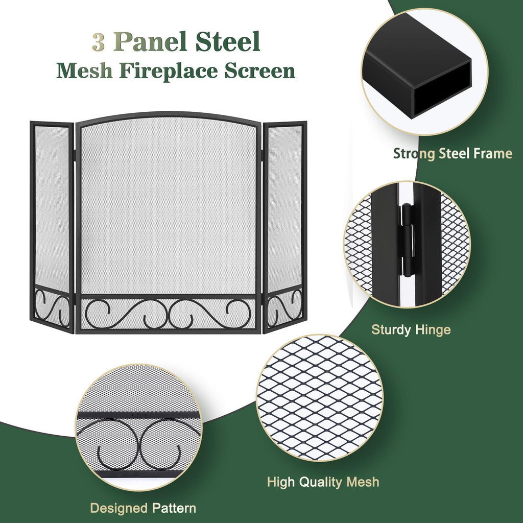 3 Panel Wrought Iron Fireplace Screen P71416