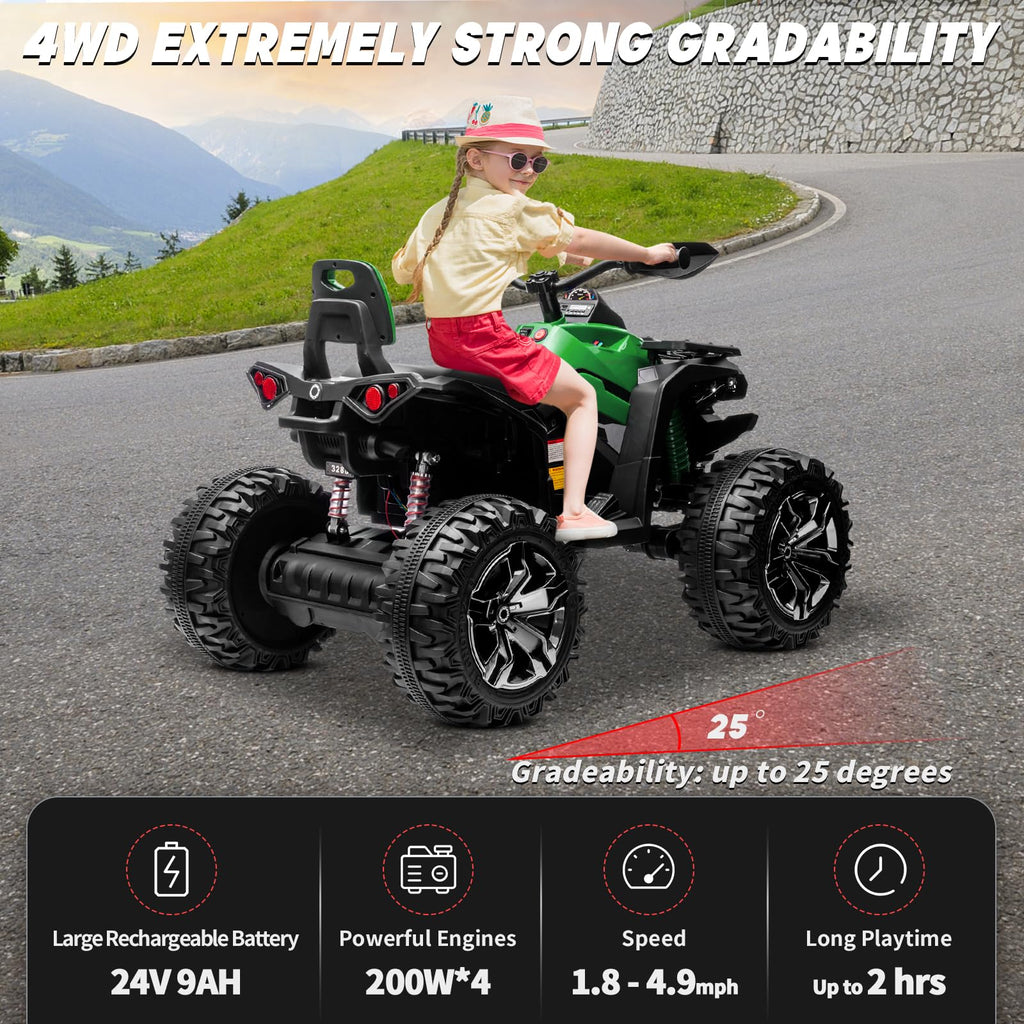 Green 24V 4 Wheeler ATV with Remote Control C32784
