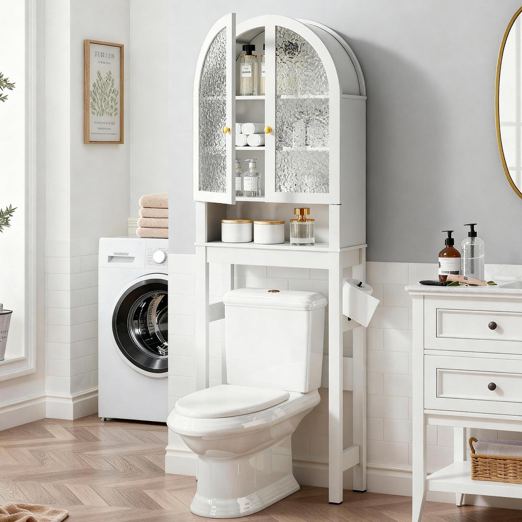 White Over The Toilet Storage Cabinet with Acrylic Doors and Adjustable Shelf I352363