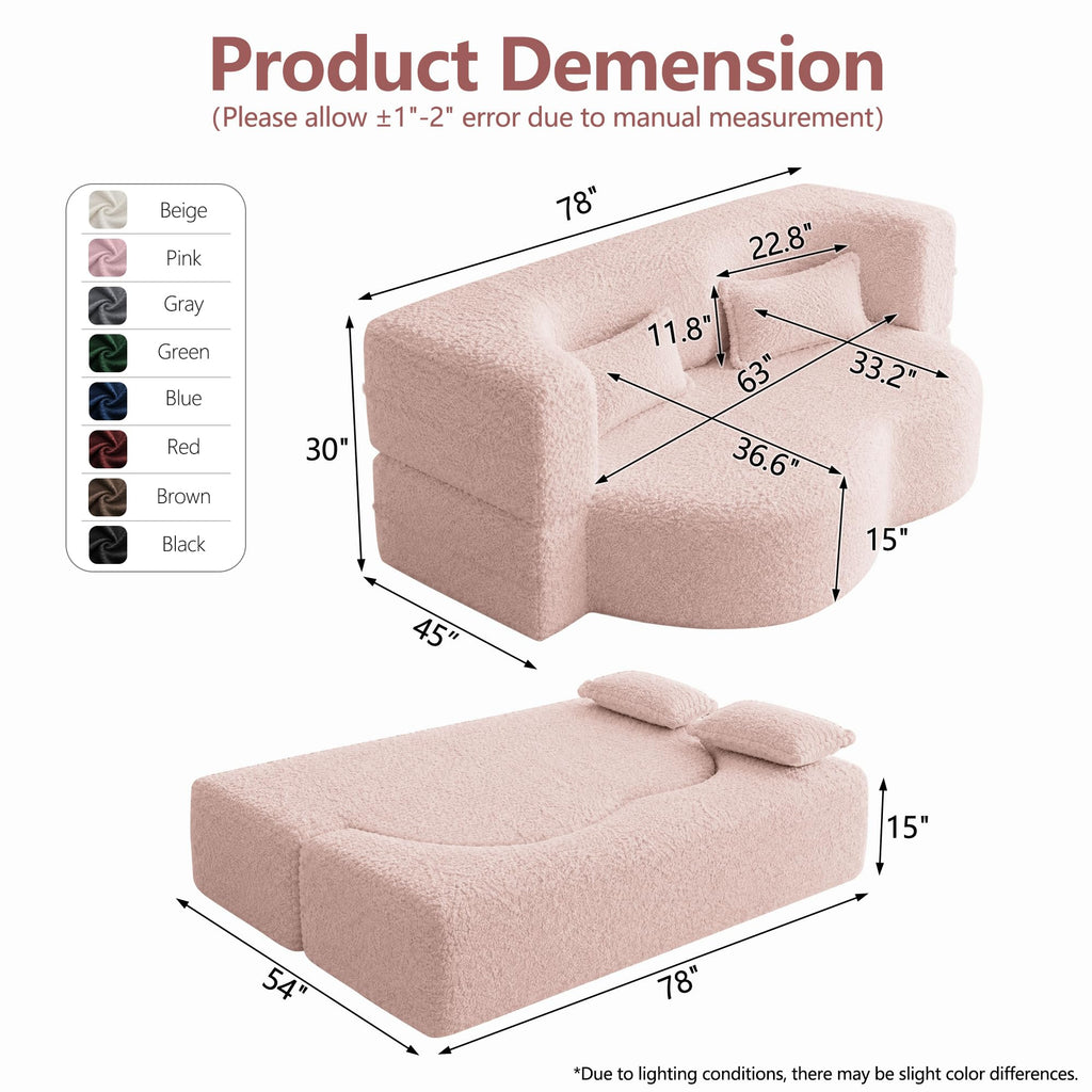 78" Pink Sherpa Futon Sofa Bed K2181