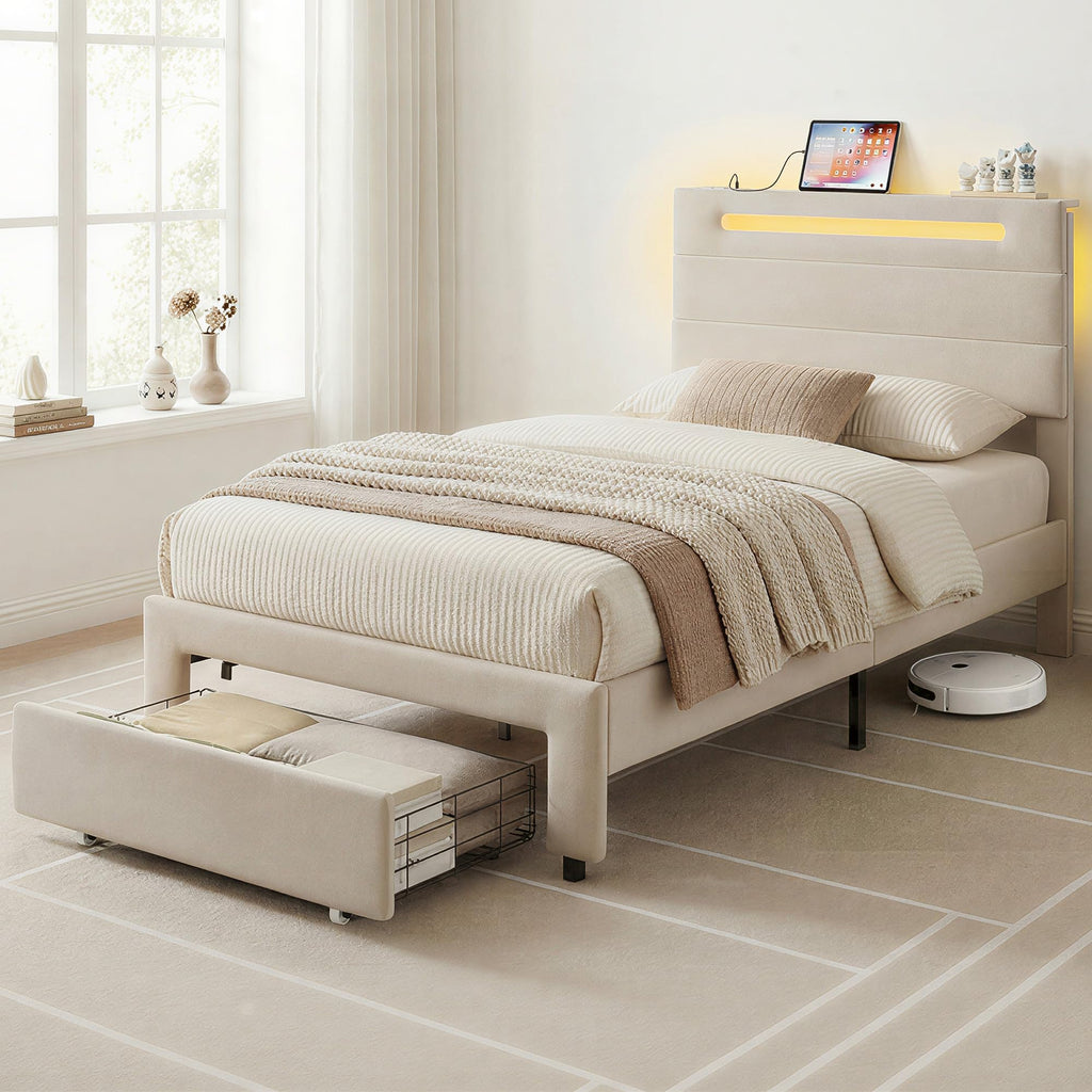 Twin Bed Frame with Storage Drawer O137339