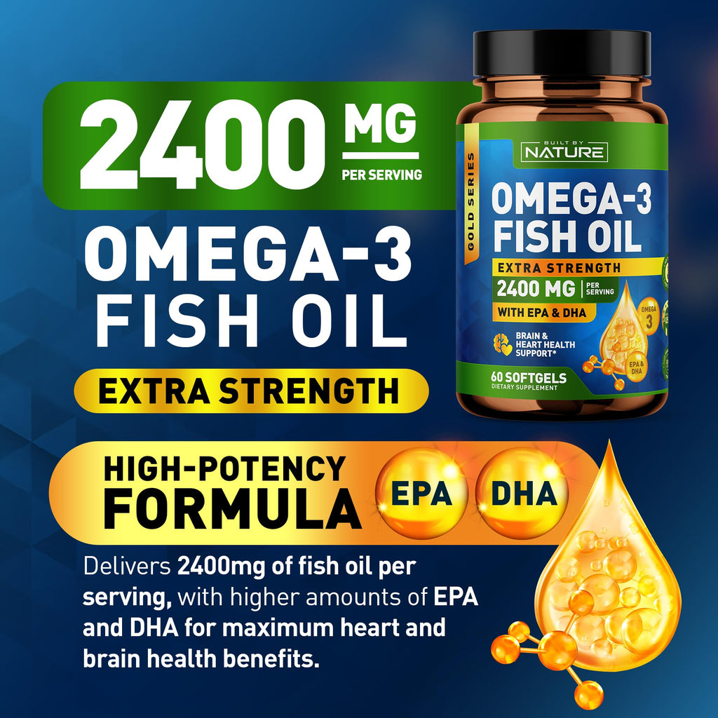 Omega 3 Fish Oil Soft Gels 2400 mg 60 Softgels D78979