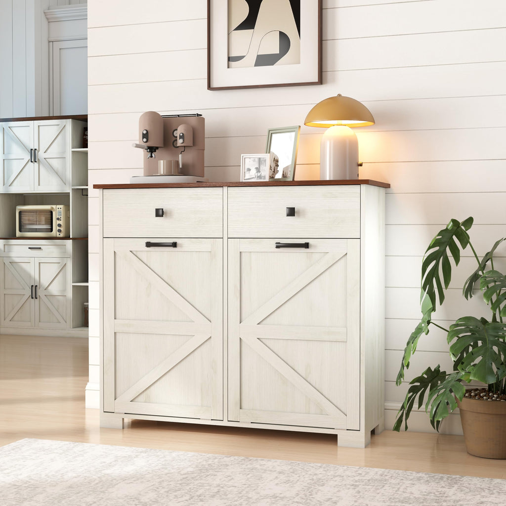 Double Tilt Out Trash Cabinet with Hideaway Drawer, Antique White E7972