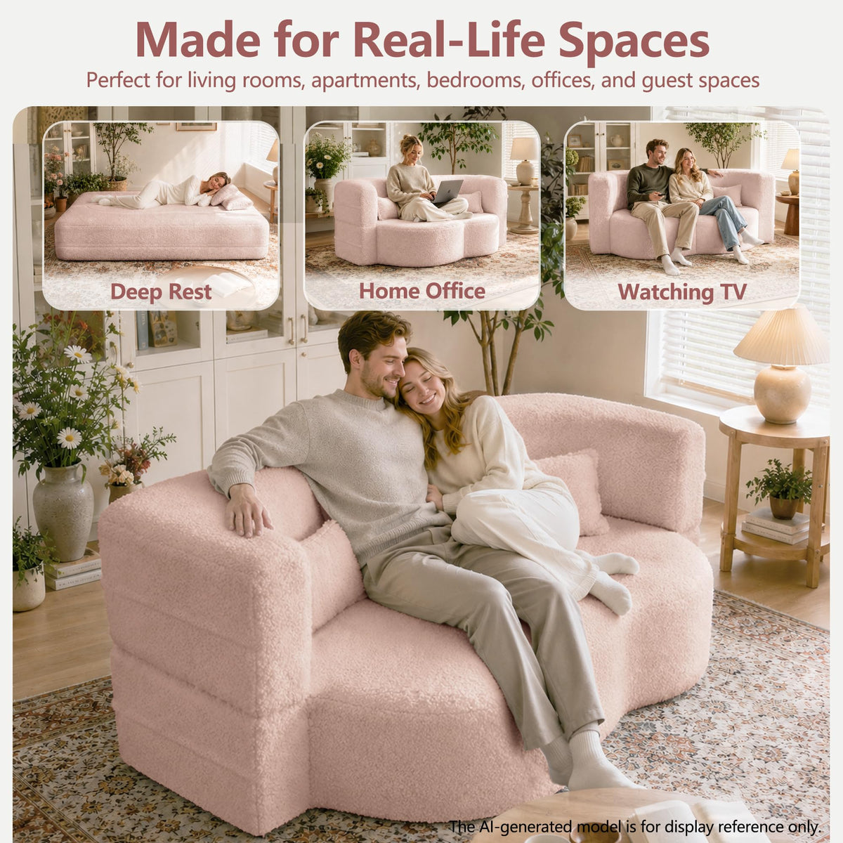 78" Pink Sherpa Futon Sofa Bed K2181