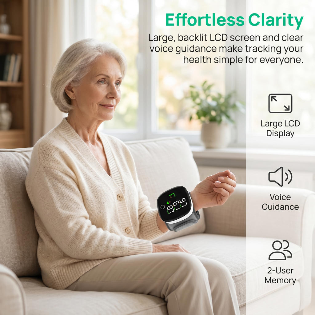 Wrist Blood Pressure Monitor with LCD Display and Voice Guide T506748