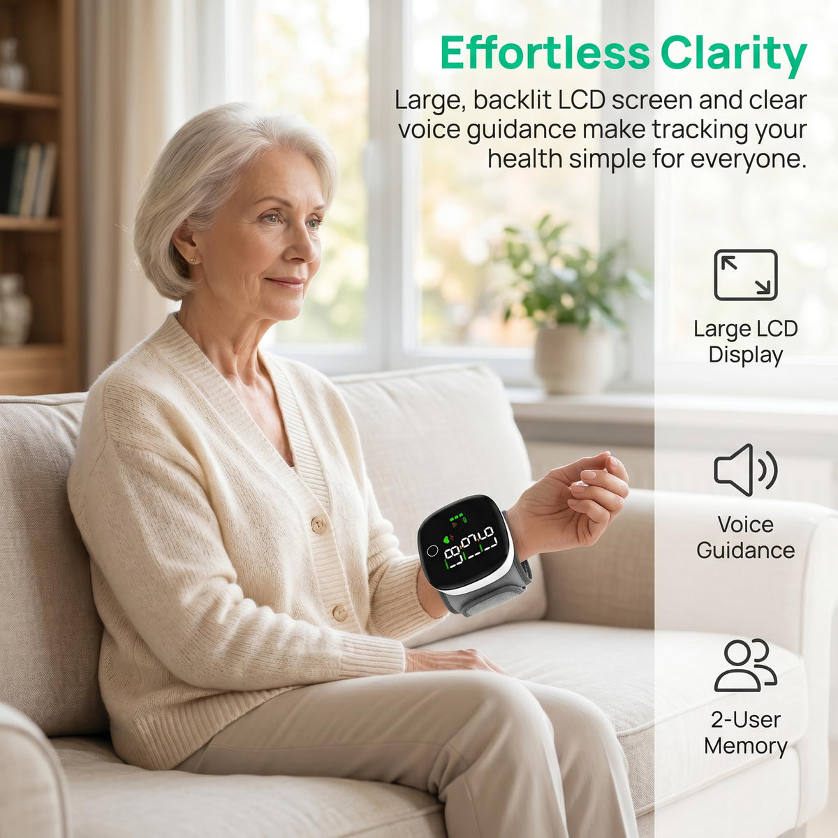 Wrist Blood Pressure Monitor with LCD Display and Voice Guide T506748