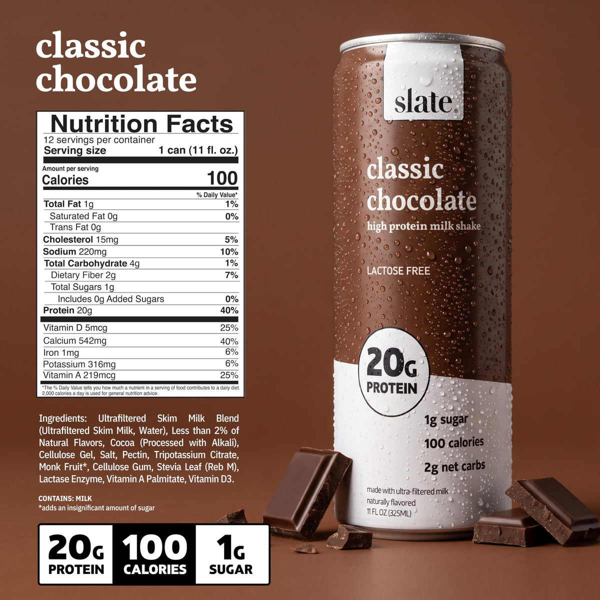 High Protein Milk Shake Classic Chocolate 12 Cans 11 fl oz R755