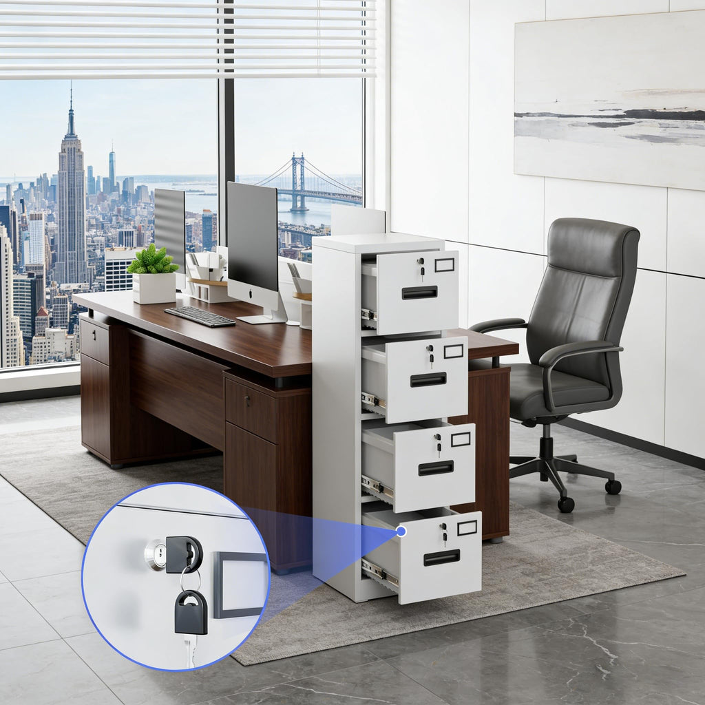 4 Drawer White Metal File Cabinet S1041