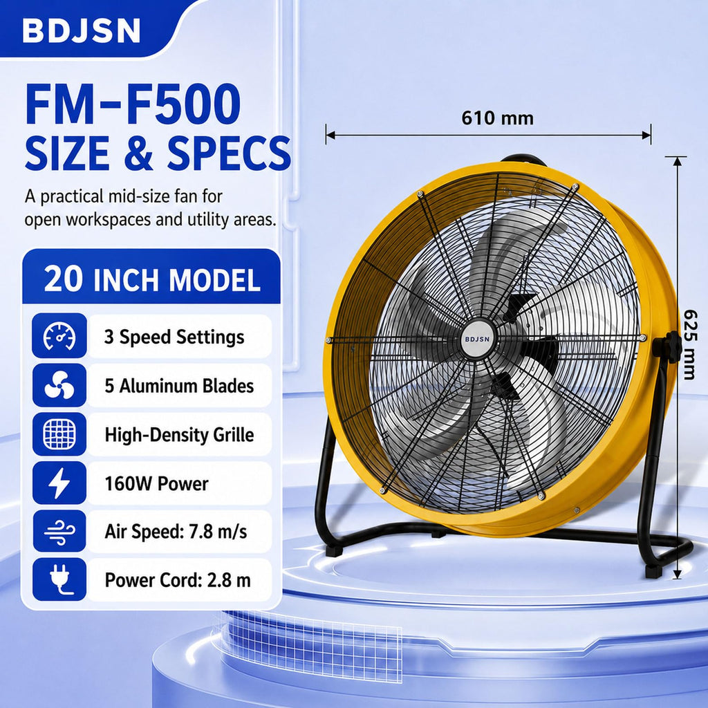 Industrial Drum Fan, 3-speed High Velocity Air Circulator With 5 Aluminum Blades, Adjustable Tilt Metal Floor Fan, 20in Y789