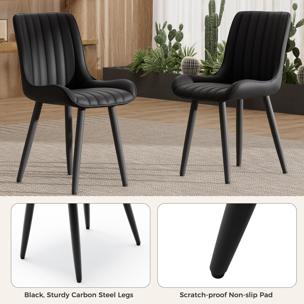 47" Walnut Round Dining Table Set for 4 with 4 Black Upholstered Chairs R8643