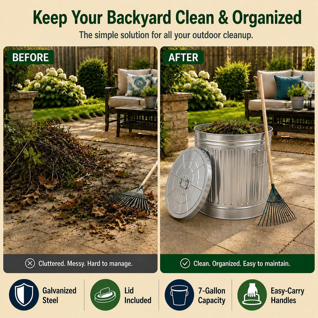 7 Gallon Galvanized Steel Trash Can with Lid B7994