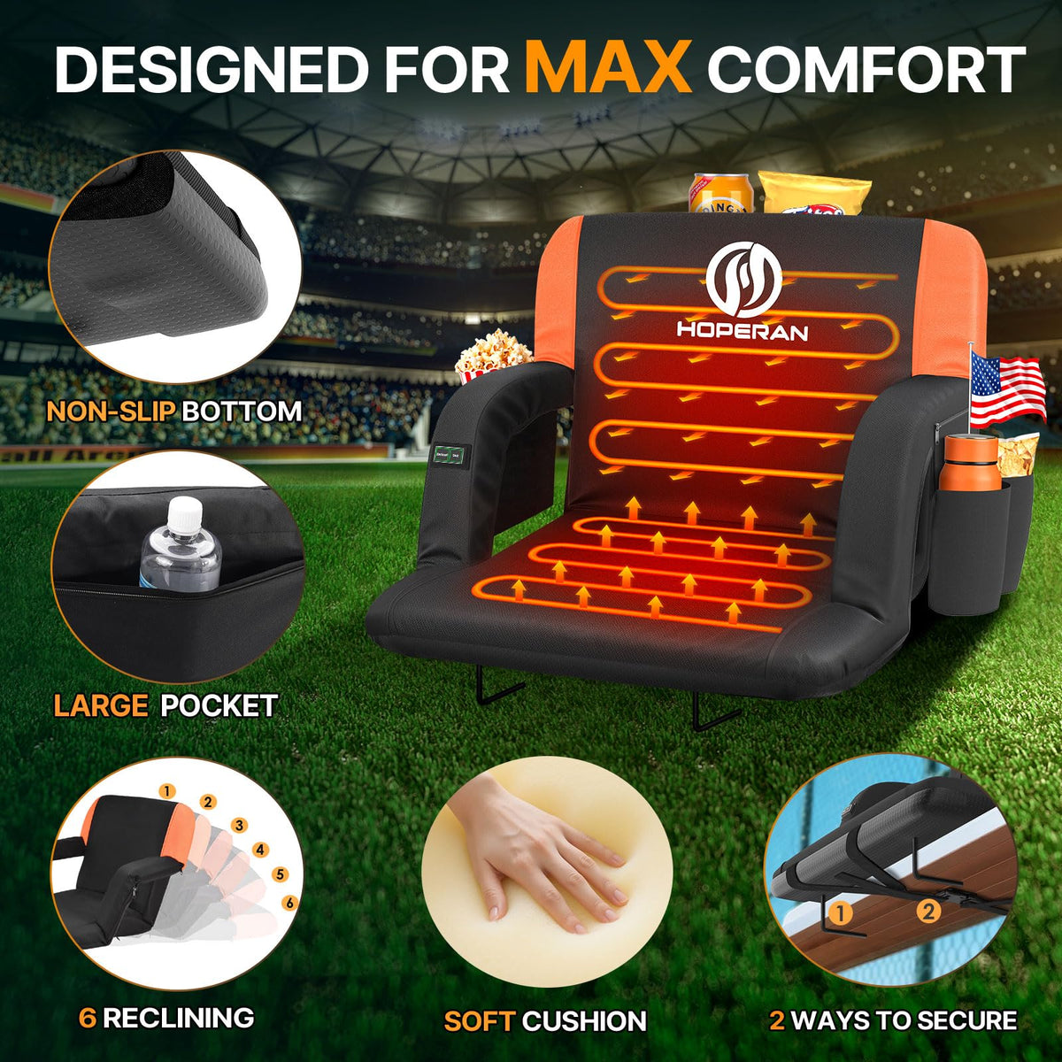 Heated Stadium Seats for Bleachers with Back Support O80977