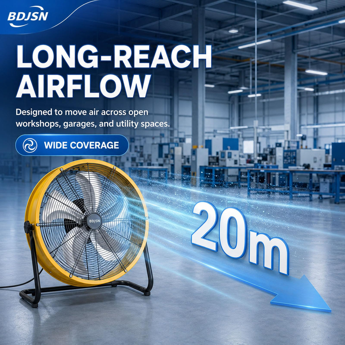 Industrial Drum Fan, 3-speed High Velocity Air Circulator With 5 Aluminum Blades, Adjustable Tilt Metal Floor Fan, 20in Y789