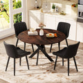 47" Walnut Round Dining Table Set for 4 with 4 Black Upholstered Chairs R8643