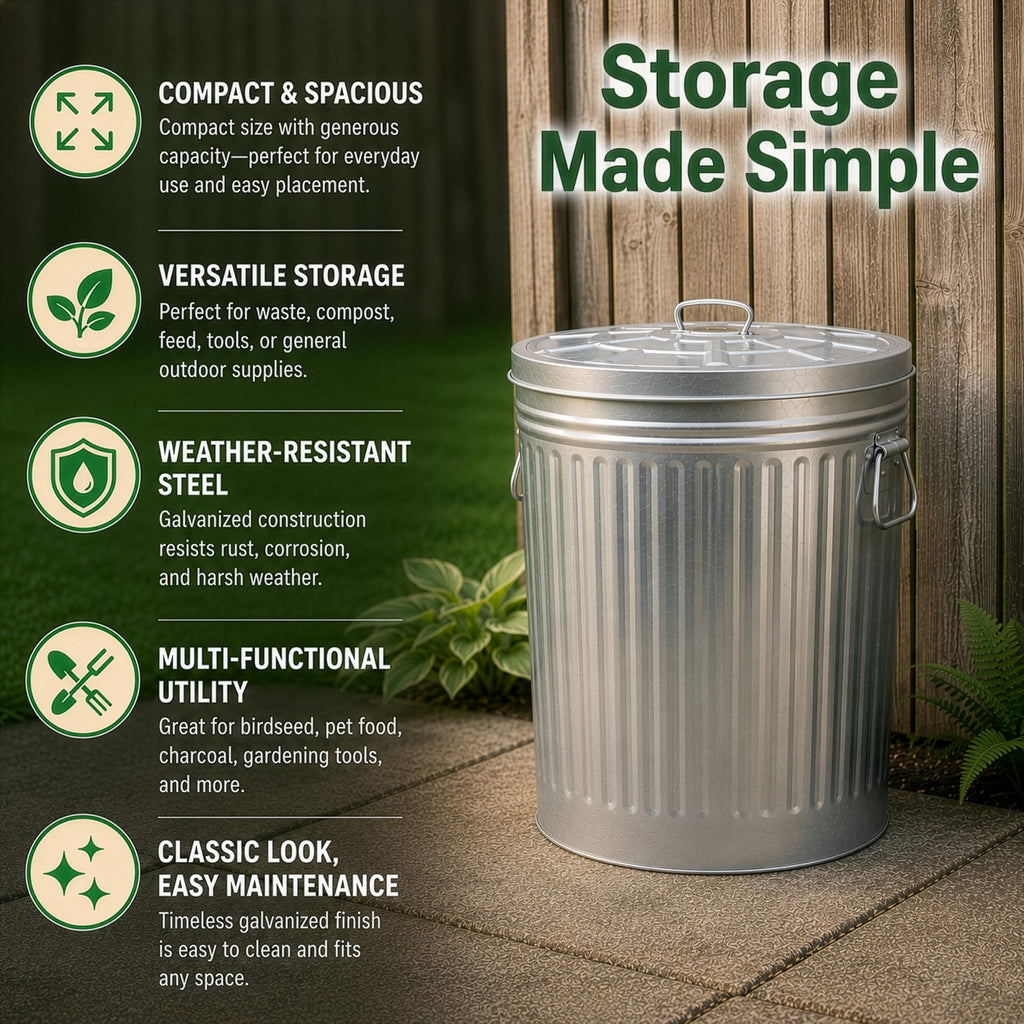 7 Gallon Galvanized Steel Trash Can with Lid B7994