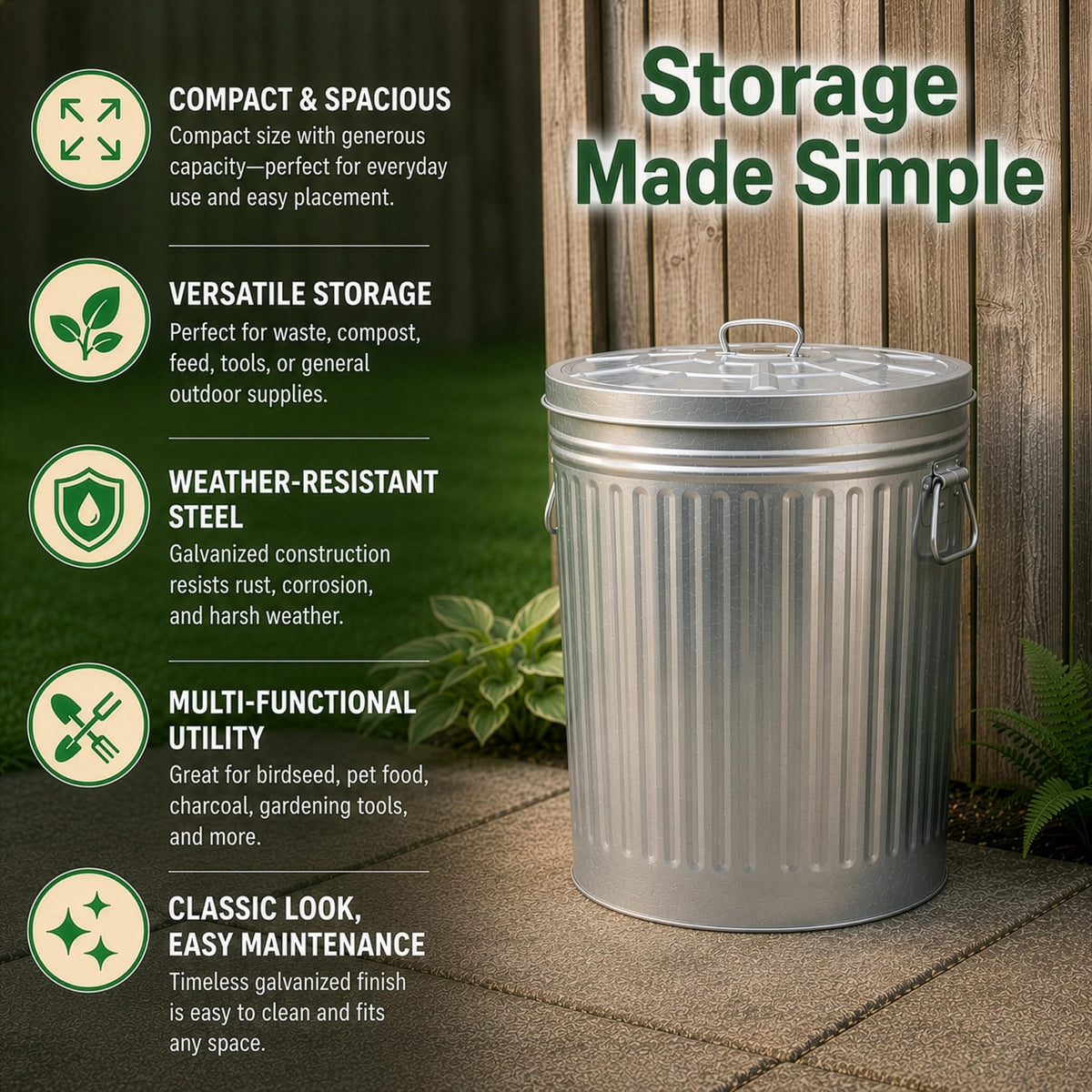 7 Gallon Galvanized Steel Trash Can with Lid B7994