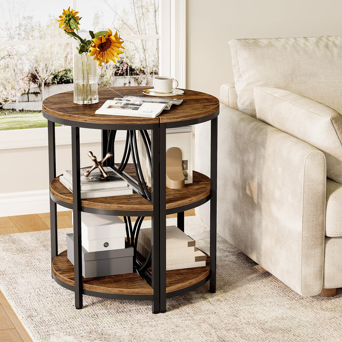Half Round 3-Tier Narrow Side Table with Metal Frame Q90684