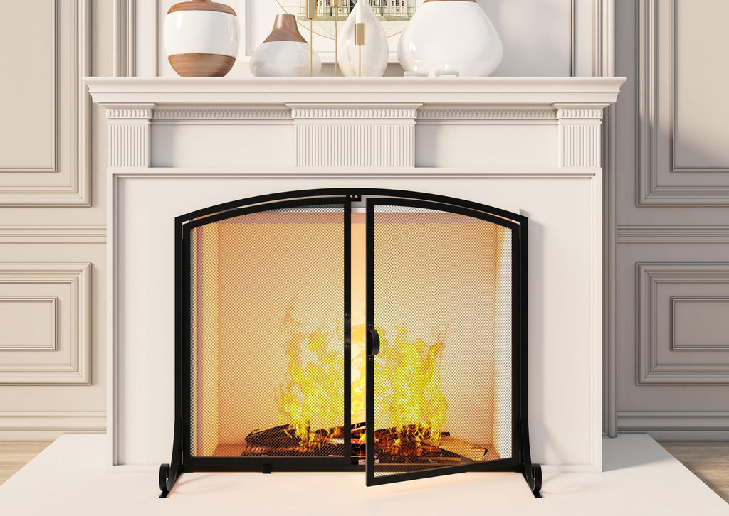 Black Steel Fireplace Screen with Doors B2790