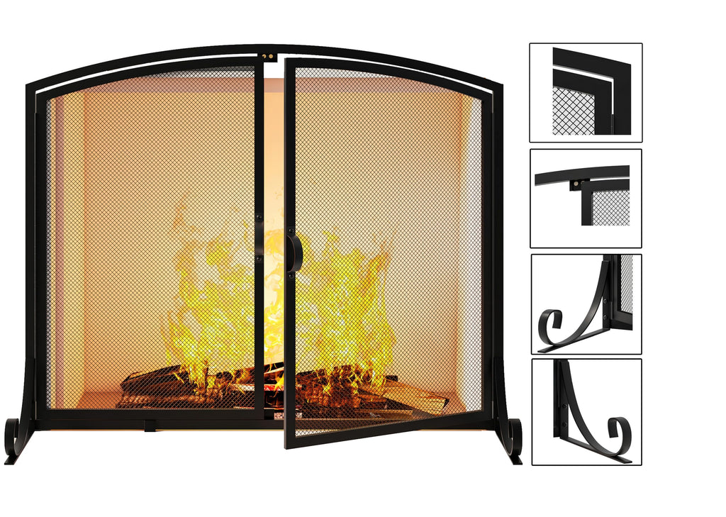 Black Steel Fireplace Screen with Doors B2790