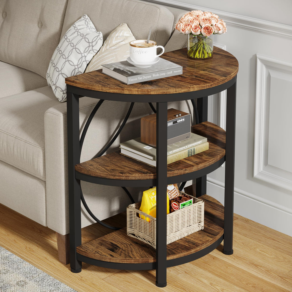 Half Round 3-Tier Narrow Side Table with Metal Frame Q90684