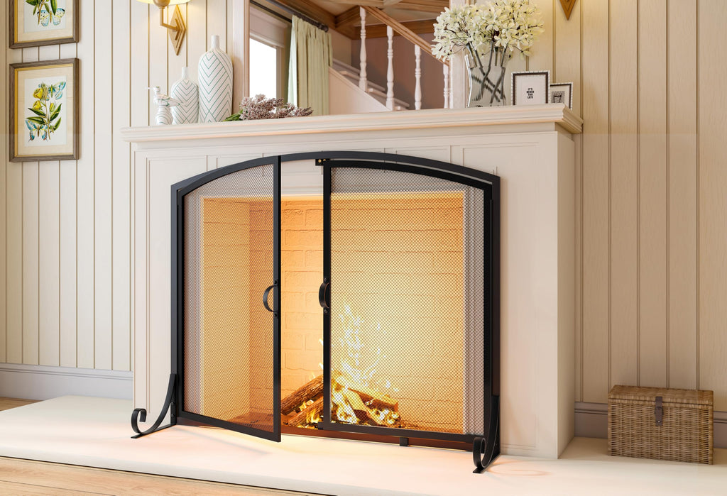 Black Steel Fireplace Screen with Doors B2790