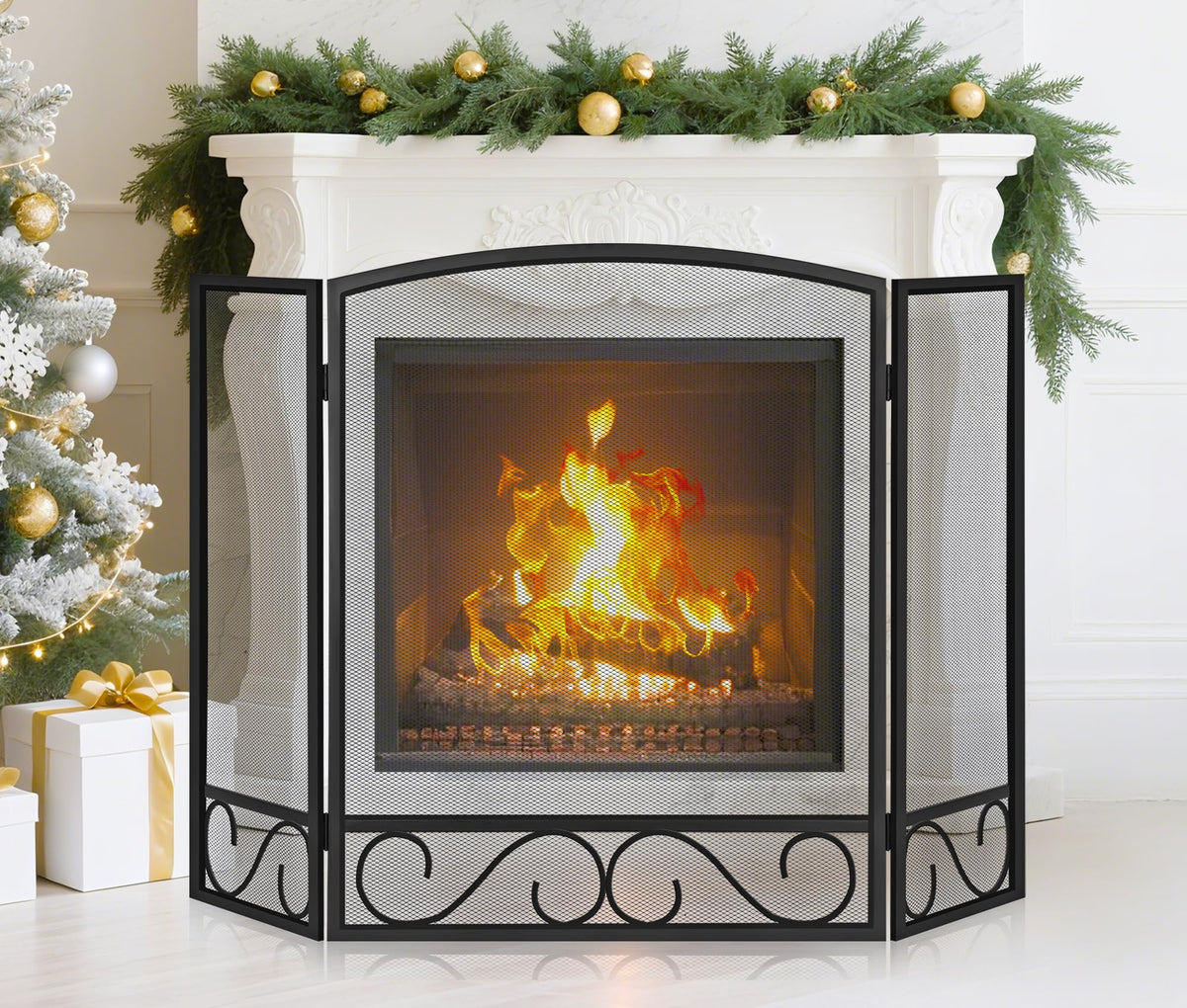 3 Panel Wrought Iron Fireplace Screen P71416