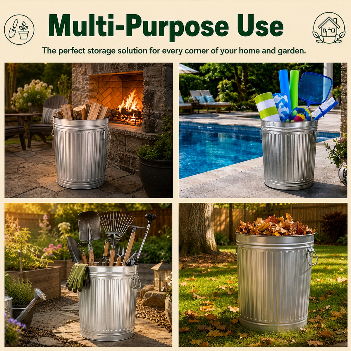 7 Gallon Galvanized Steel Trash Can with Lid B7994