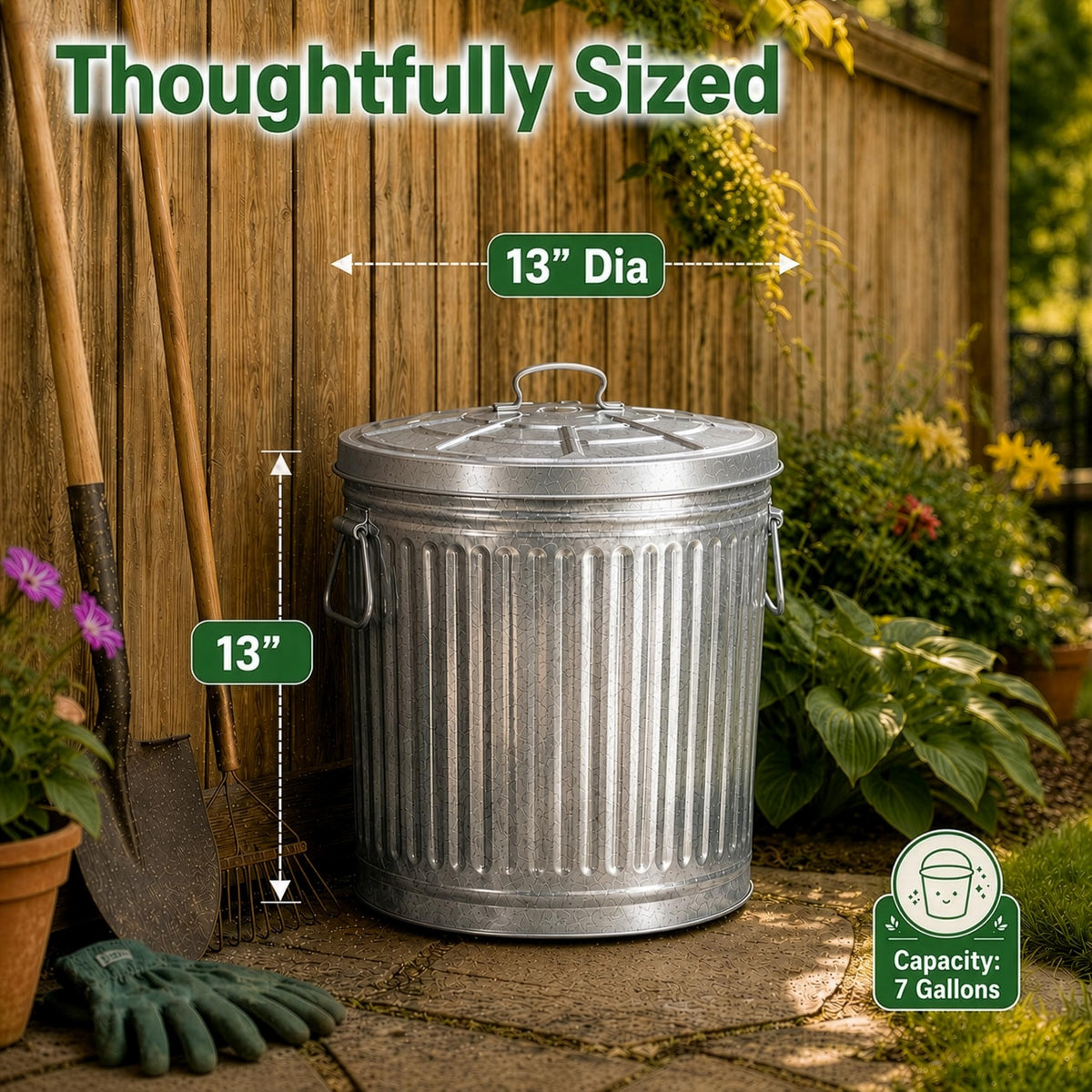 7 Gallon Galvanized Steel Trash Can with Lid B7994
