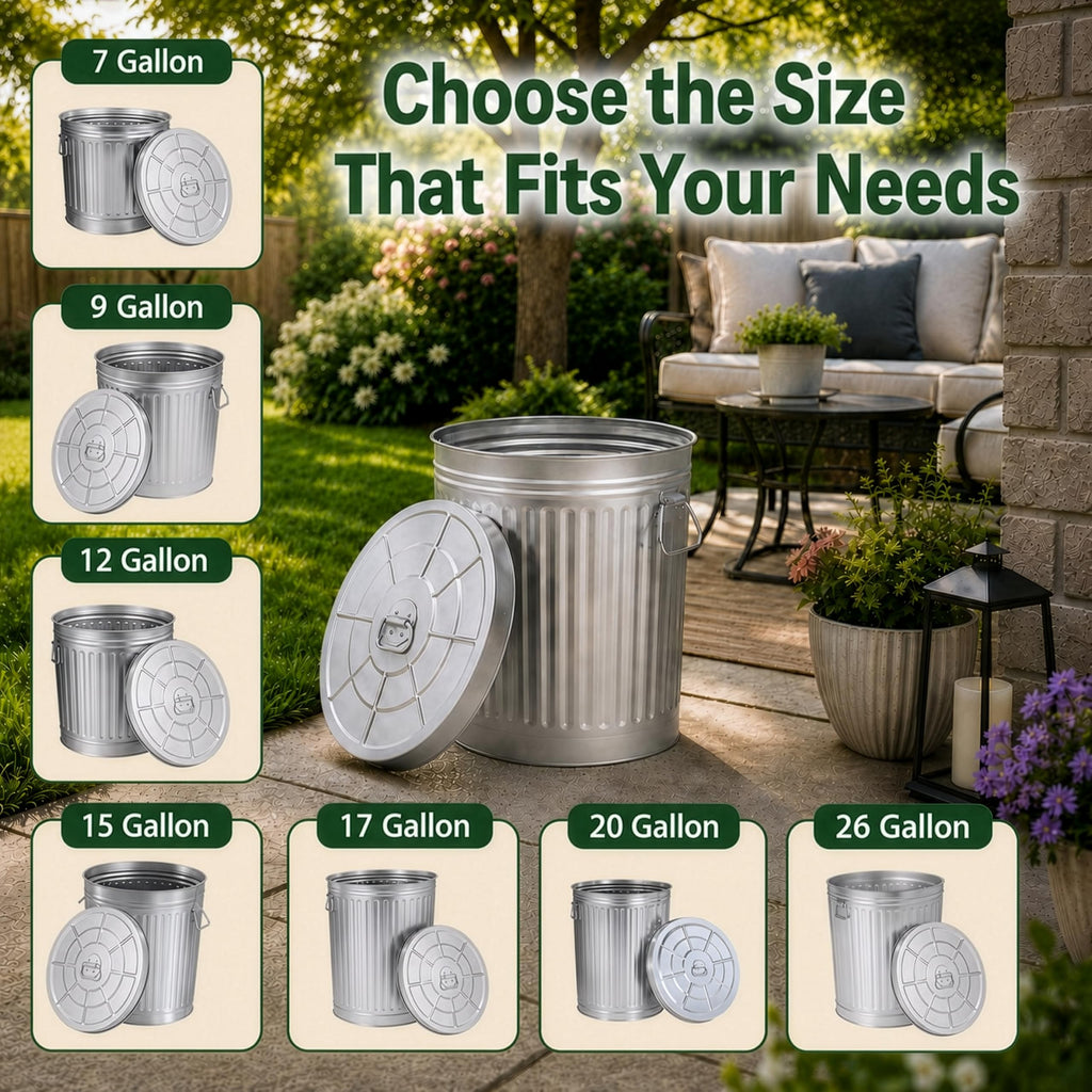 7 Gallon Galvanized Steel Trash Can with Lid B7994