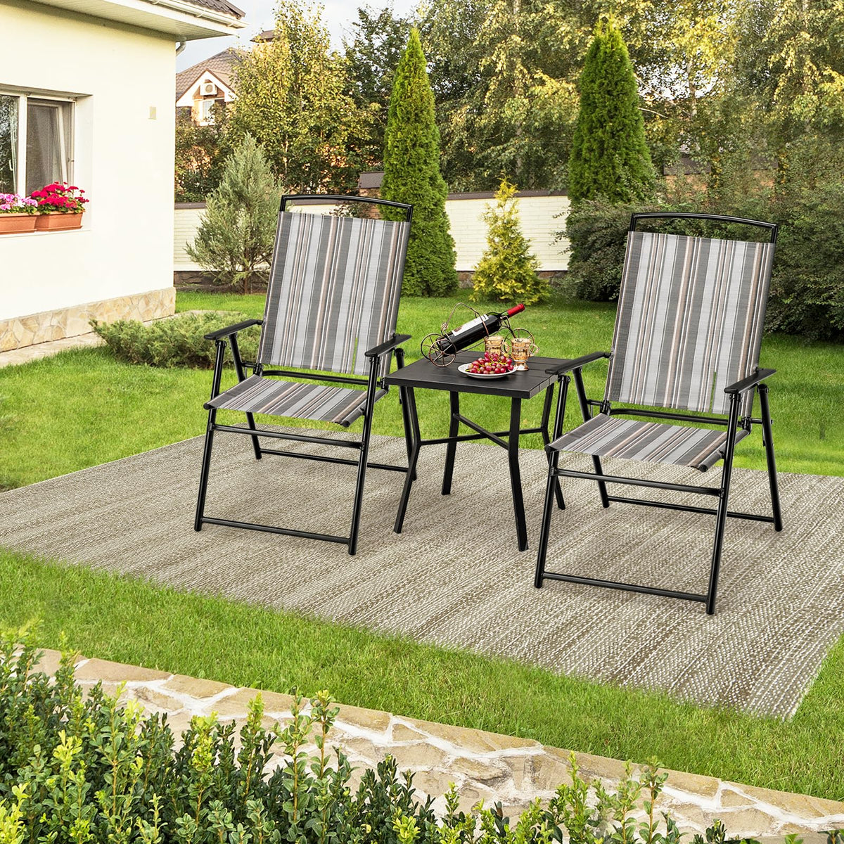 Patio Chairs Set of 2 Folding Armrests Metal Frame O246991