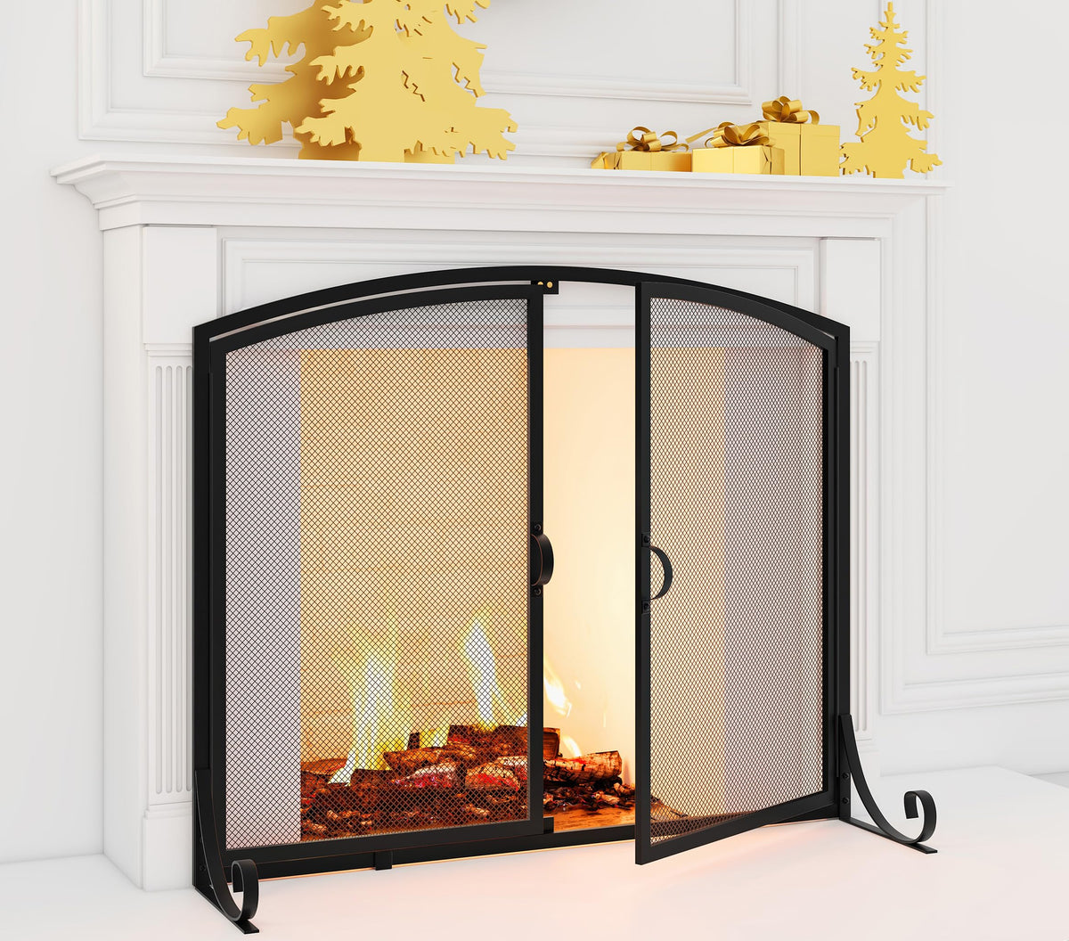Black Steel Fireplace Screen with Doors B2790