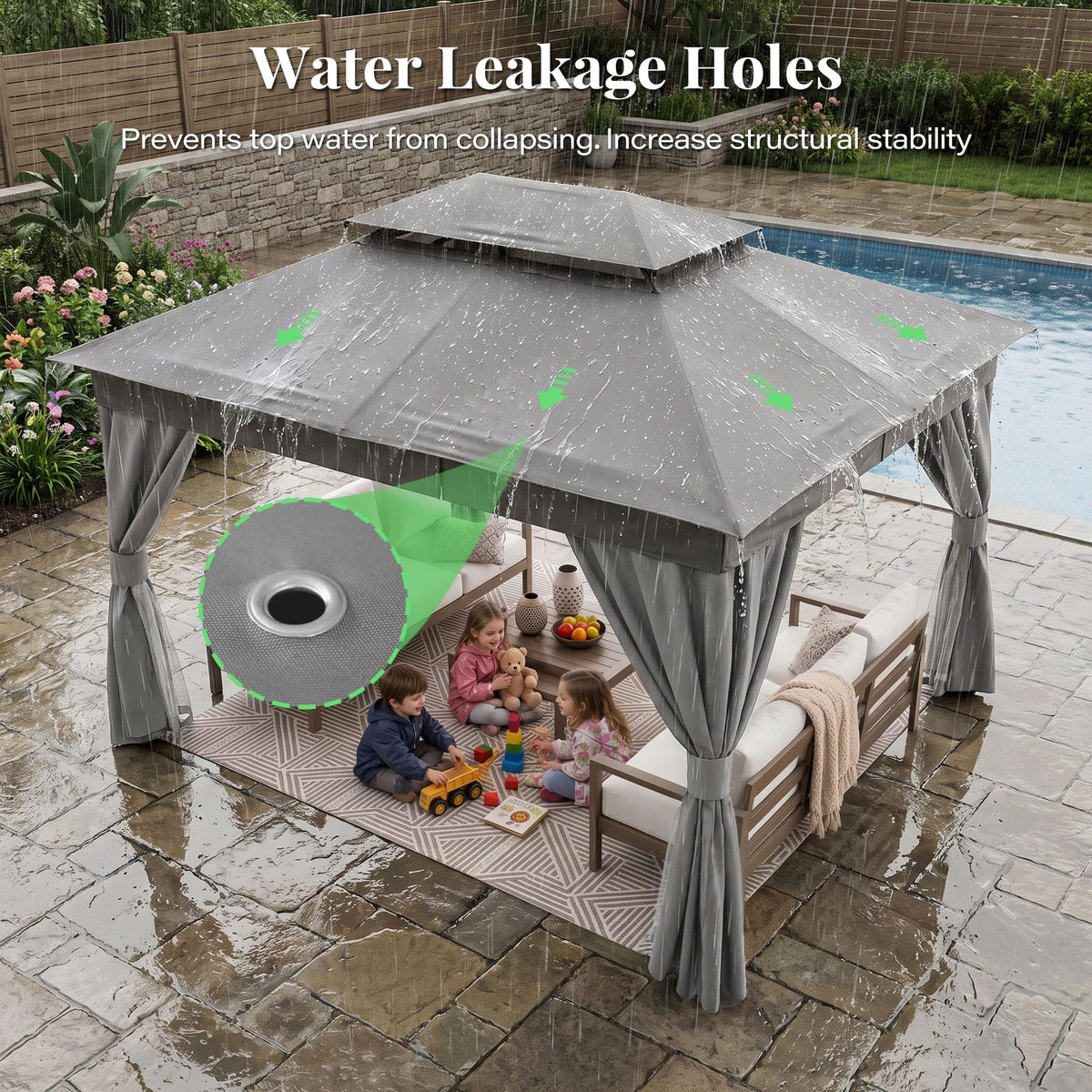 10x13 Gazebo Canopy with Netting, Curtains & Double Roof A449