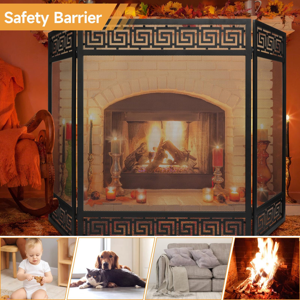 50"x32" 3 Panel Steel Fireplace Screen E400681