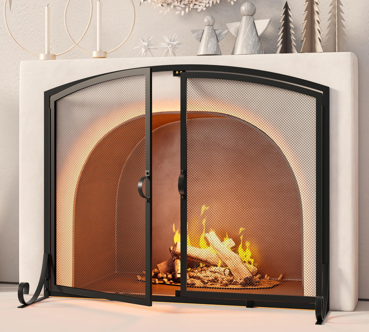 Black Steel Fireplace Screen with Doors B2790