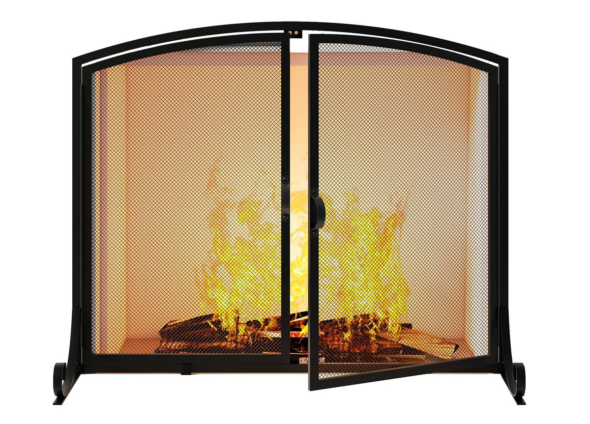 Black Steel Fireplace Screen with Doors B2790